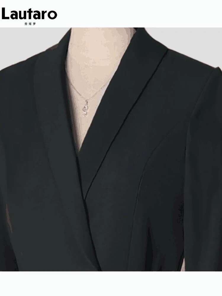 Lautaro-Long Black Fitted Trench Coat For Women, Chic Stylish, Single Breasted, Designer Clothing, Spring, Elegant