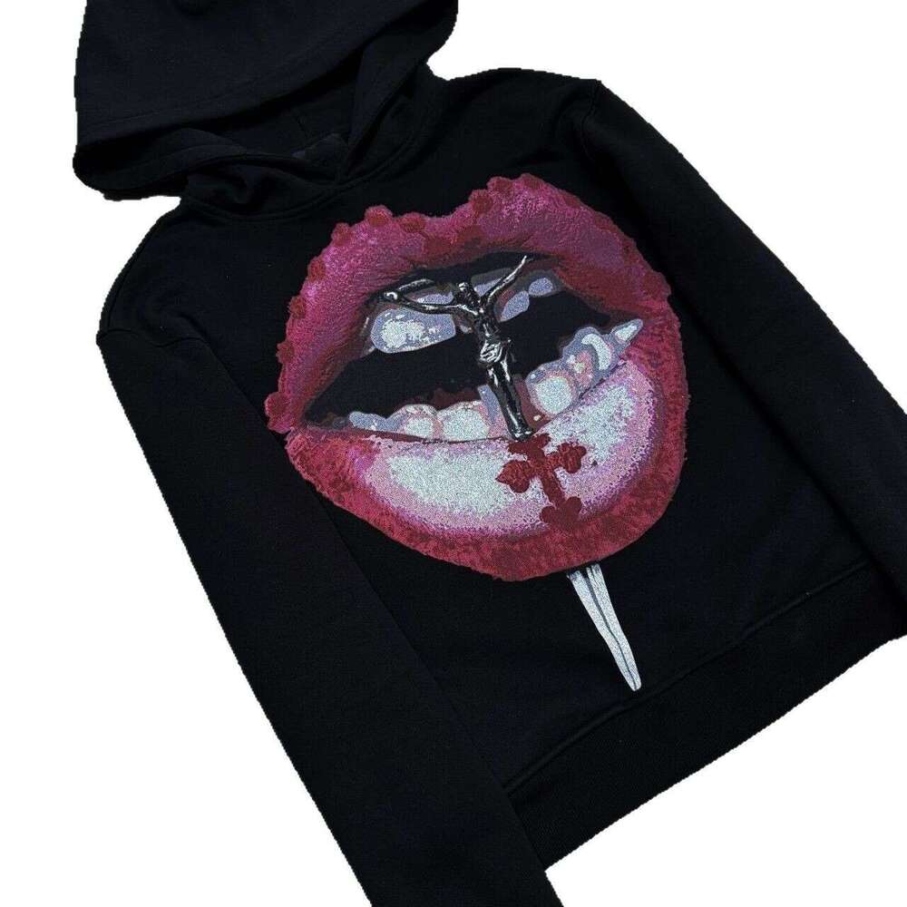 2025 new design with large lip print pattern, loose and trendy personality hoodie sweatshirt