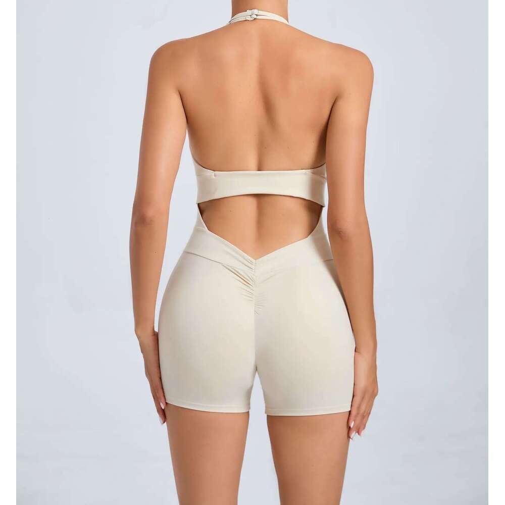 Pad Nylon Women Bodysuit Fiess Suede Yoga Adjustable One-Piece Shorts Set Pockets Gym Sports Push Up Cycg Jumpsuit KLMY