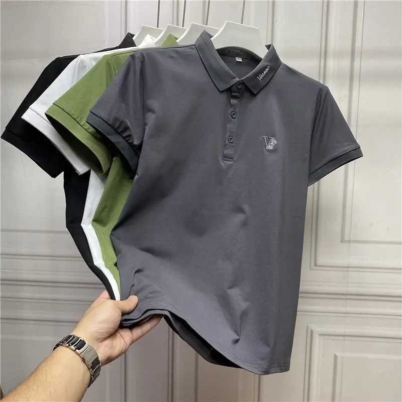 Mens Polo Shirt Summer Lapel Embroidered Short Sleeve T-shirt Patchwork Button Business Casual Versatile Fashion New Trendy Top X250306