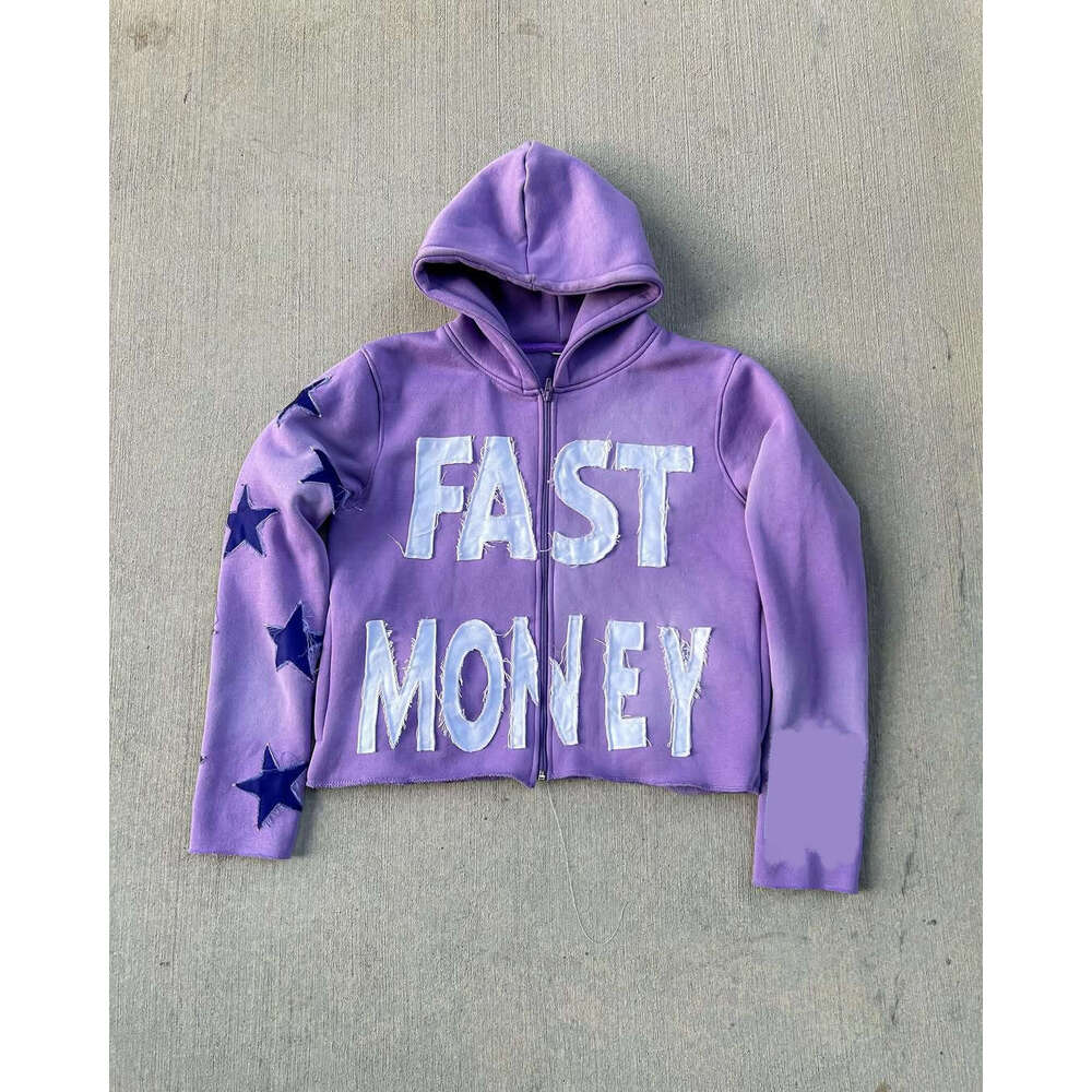 Personalized patchwork embroidered zipper sweatshirt long sleeved pullover hooded jacket street trend