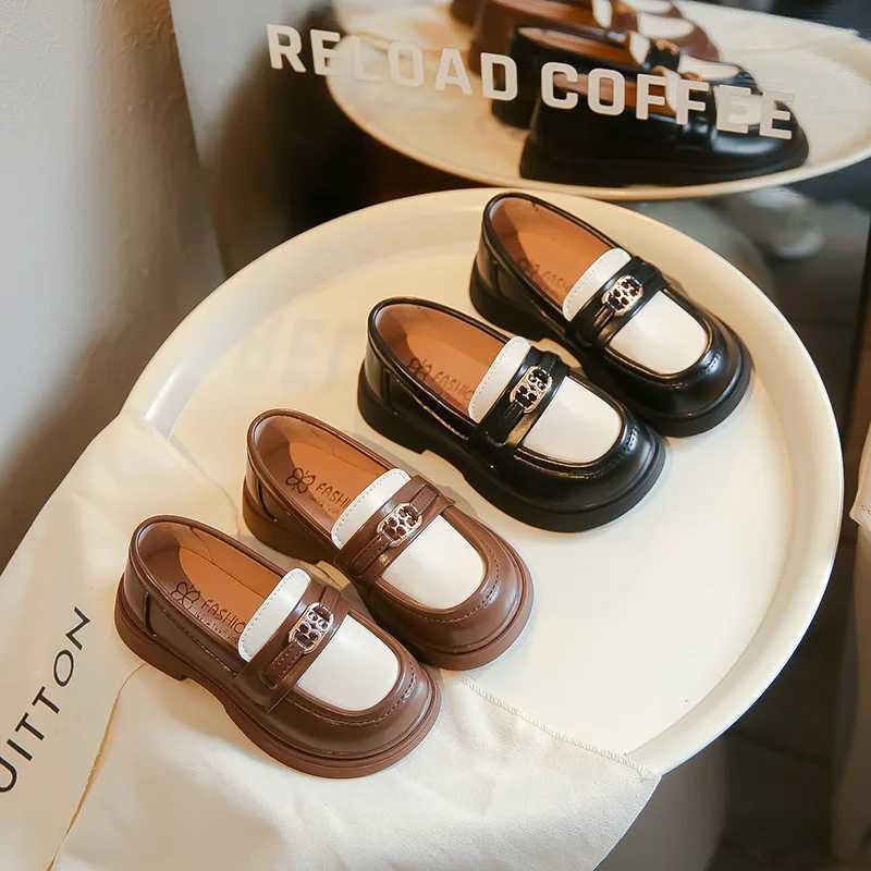 Children Loafers Patchwork Elegant Slip-on Unisex School Boys Girls Leather Shoe Spring Chunky Pu Leather Chic Kids Shoe 23-35T250306