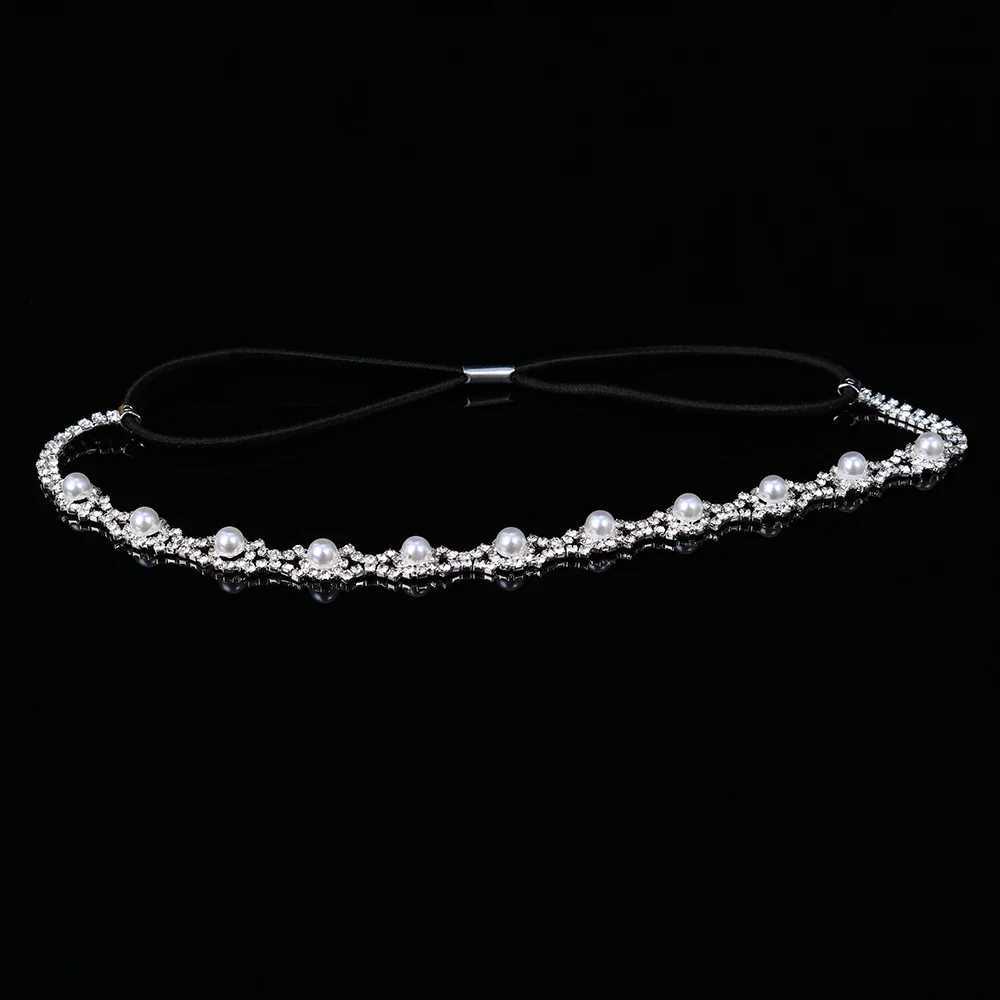 New Fashion Wen Elastic Rhinestone band Wen Wedding Bridal Hair Chain Pearl Crystal Hair Band Chain Accessories X250306