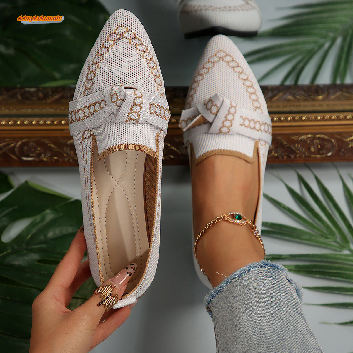 2025 slim pointed oversized flat sole single shoe with flying weave butterfly bow for casual and breathable women's shoes #ddmykukumalu