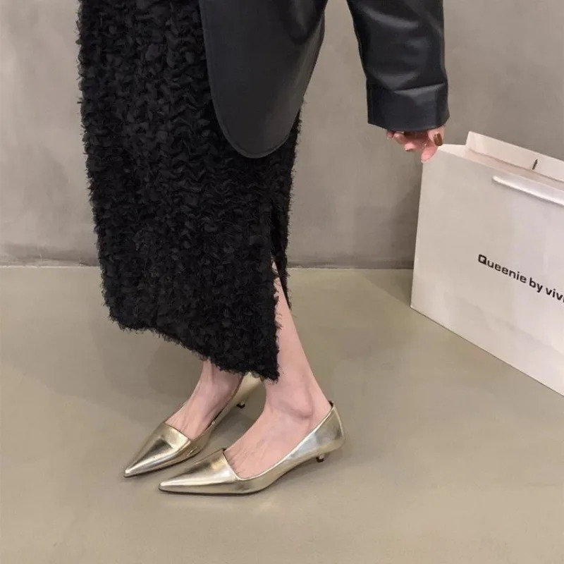 Fashion Women Patent Leather High Heels Lady Pointe Toe Gold Silver Heels Pumps Female Wedding Bridal Shoes Plus Size 35-45 250306