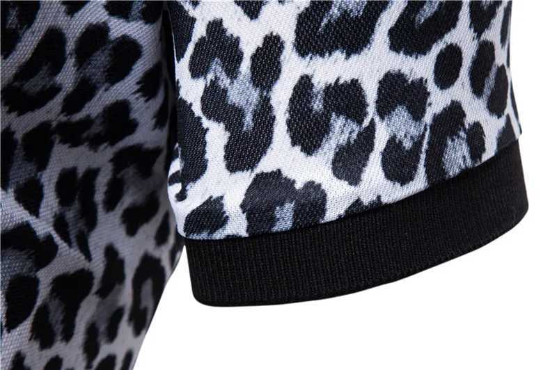 Fashion New Summer Casual T Shirt Men Short Sleeve Turn Down Collar Slim Fit Shirt Sexy leopard print polo shirt X250306