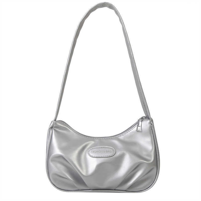 Niche texture silver bag for women 2023 new summer single shoulder crossbody bag high-end pleated armpit crescent bag Y250306