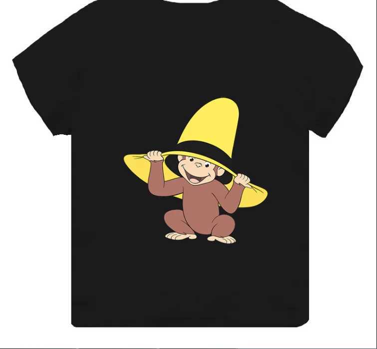 Hot Sale Monkey Print Cartoon Kids T-shirt Girls ClothesSummer Baby Boys Black Short Sleeve T shirt Children TopsT250306