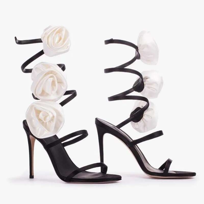 Dilalula 2025 New Silk Rose Decoration Ankle Wrap Thin High Heels Women Party Ladies Wedding Banquet Summer Sandals