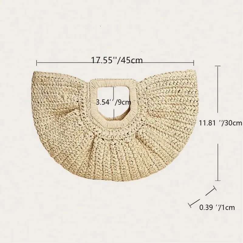 Summer Straw Women Half-moon Beach Handbag Rattan Handmade Handle Fashion Kintted Tote Bag