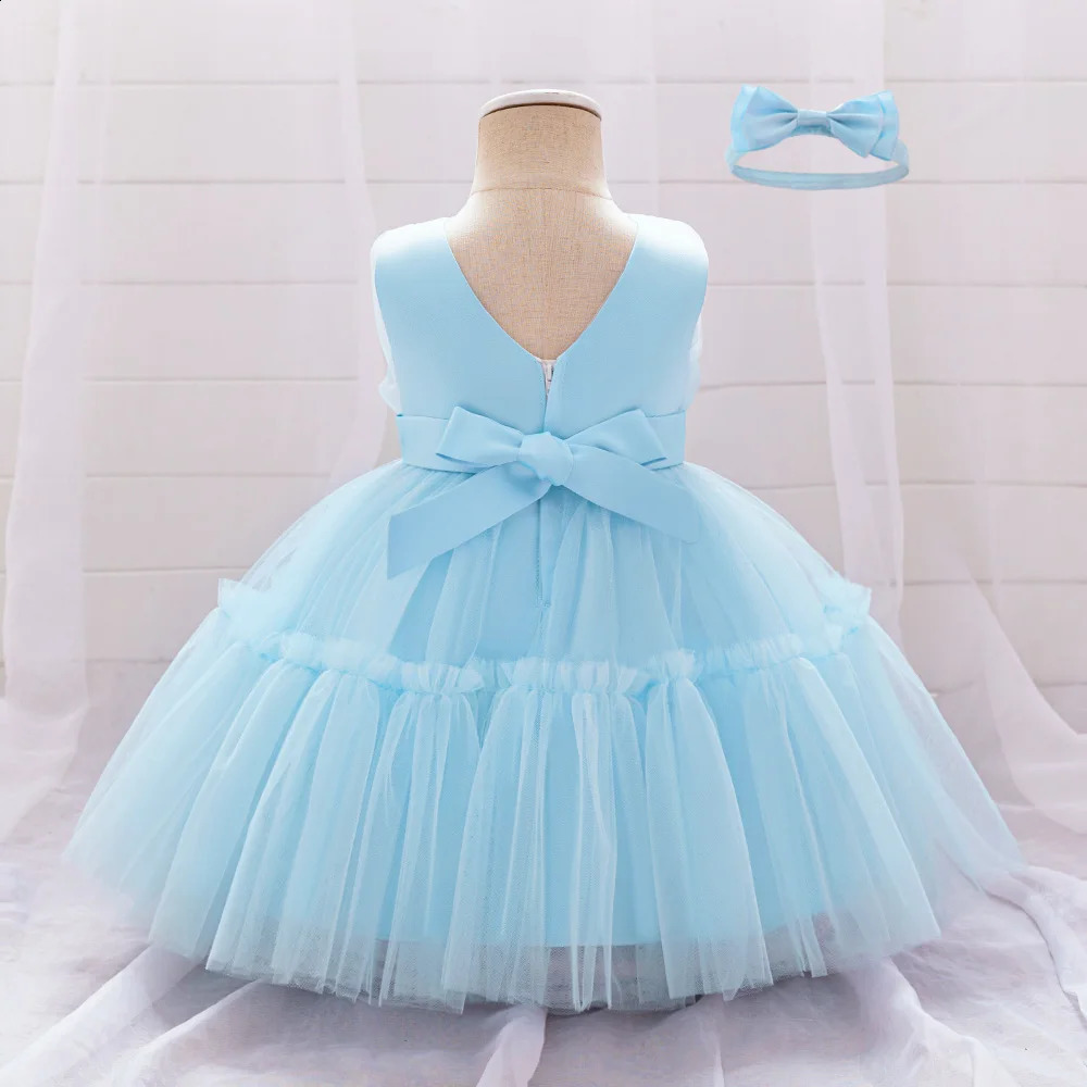 Infant Baby 1st Birthday Baptism Dresses For Girls Kids Elegant Wedding Party Princess Dress Tulle Toddler Girl Summer Clothes 250305