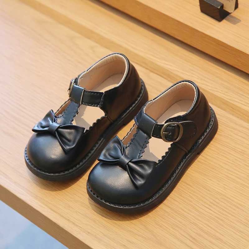 Girls Mary Janes Ruffles Bowknot Lovely Beautiful Kids Leather Shoes Four Colors 21-30 Toddler Black Beige Fashion Kids ShoeT250306