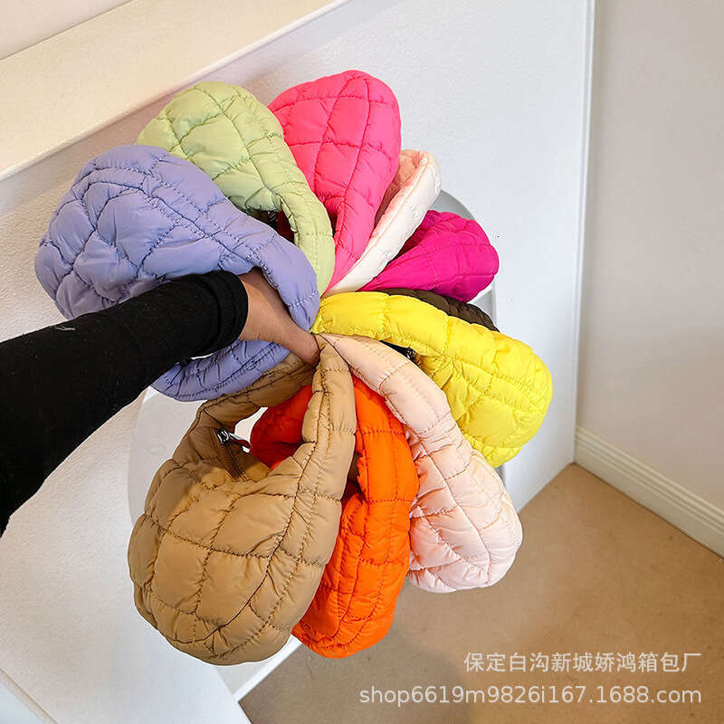 Korean Pleated Grid Cloud Armpit Bag New Down And Cotton Jacket Stylish Mini Handbag