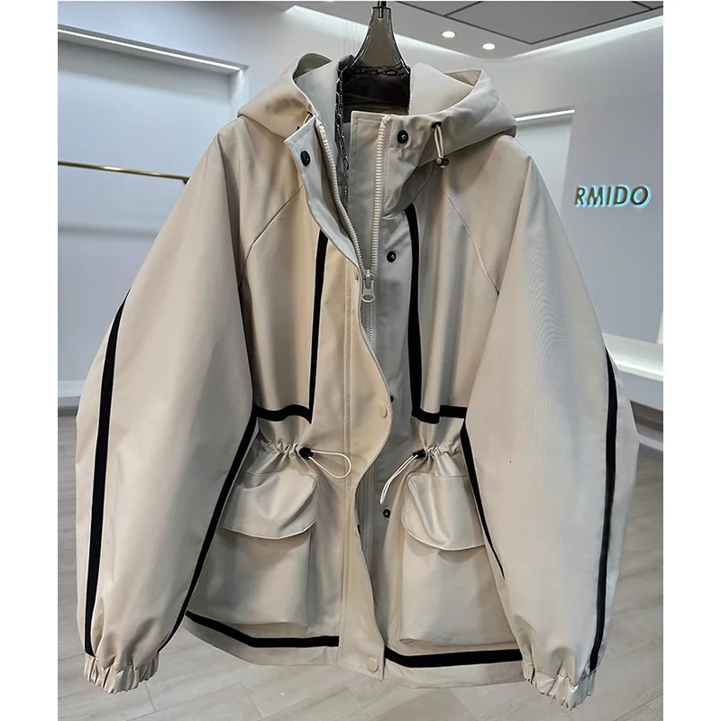 European Goods Highend Ribbon Stitching Contrast Jacket Womens Spring and Autumn Leisure Loose Slim Short Trench Coat 250306