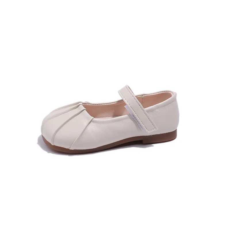 New Fashion Lace Pleated Little Fashionable Shallow Mouth Single Flats Baby Casual Loafer Girls Leather ShoesT250306