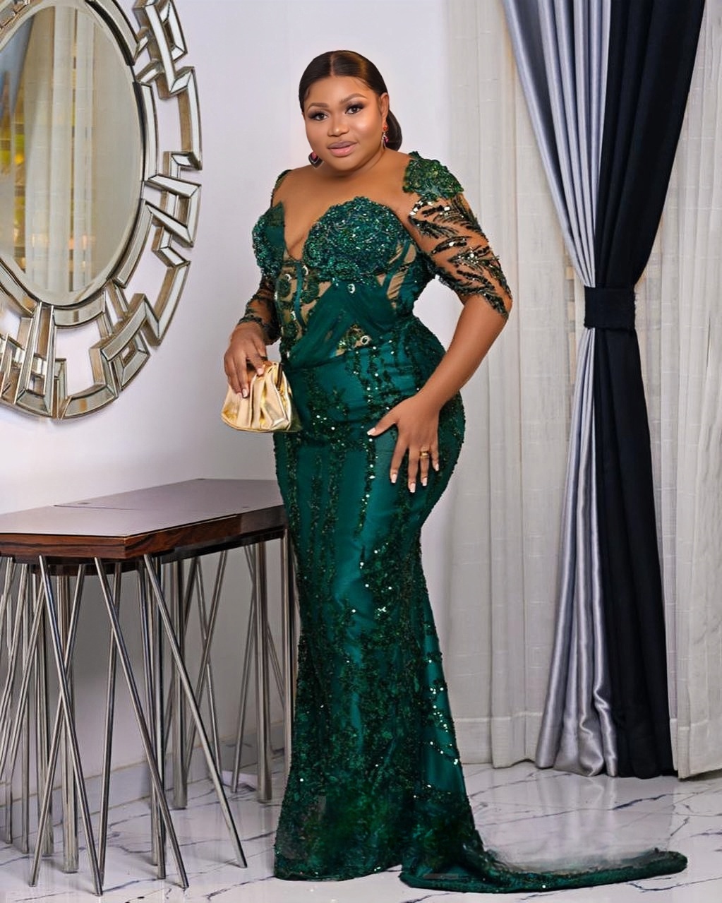 2025 Arabic Aso Ebi Hunter Green Prom Dresses Lace Beaded Crystals Evening Formal Party Second Reception Birthday Engagement Prom Gowns Dress