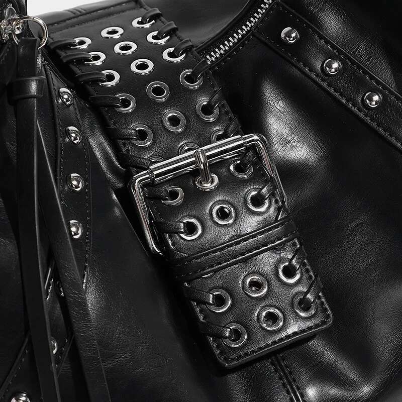 Y2k Rivet Pleated Half Moon Shoulder For Women Cool Style Rock Girls Casual Large Capacity Underarm Bag Handbags And Purses