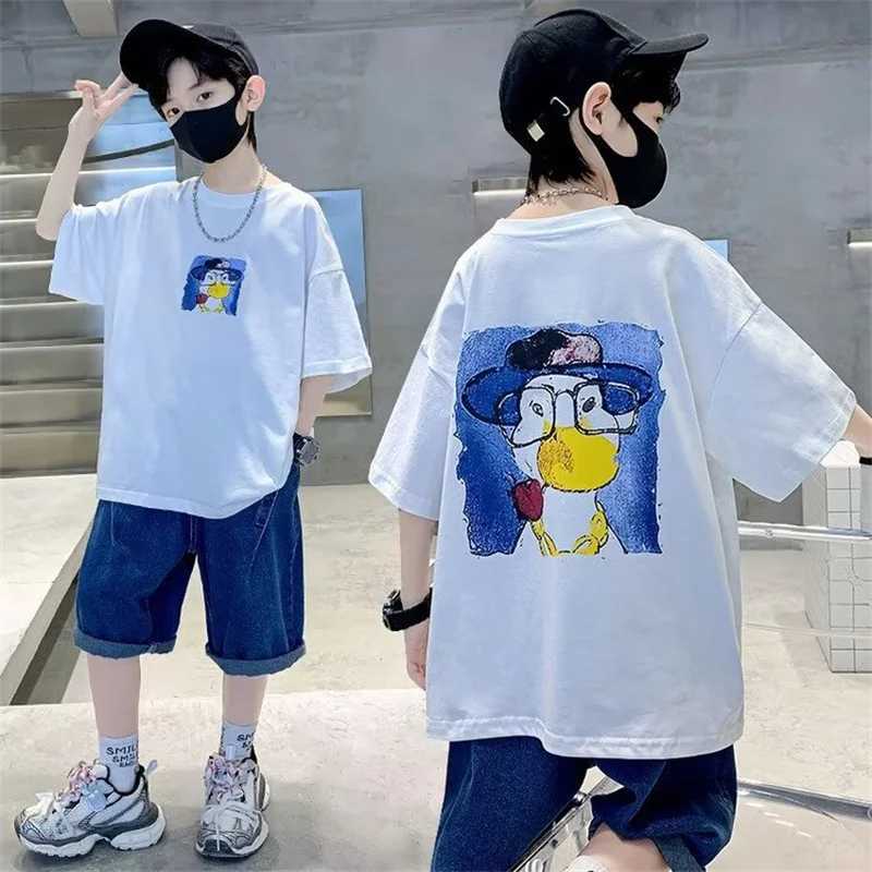 2023 Summer Kids Clothes Korean Fashion Print Short Sleeve Tops Tees Boys Girls Clothes 100% Cotton Cartoon T Shirts Children T250603
