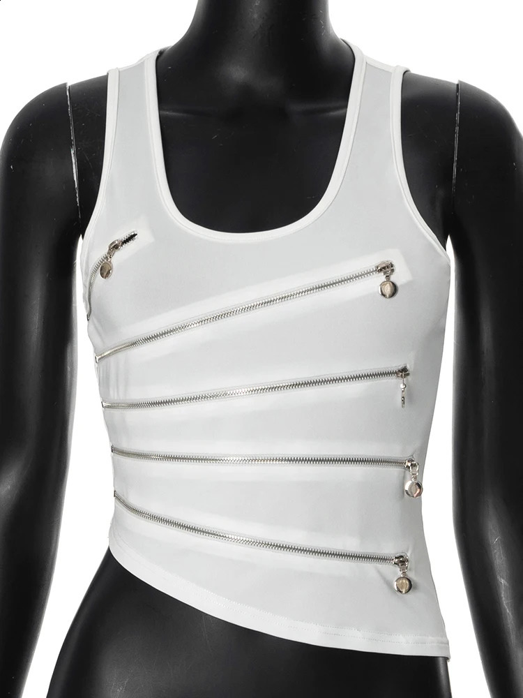 Weird Puss Zipper Patchwork Vest Women Hollow Irregular Square Collar Solid tie Coquettish Sexy Trend Streetwear Tank Tops 250303