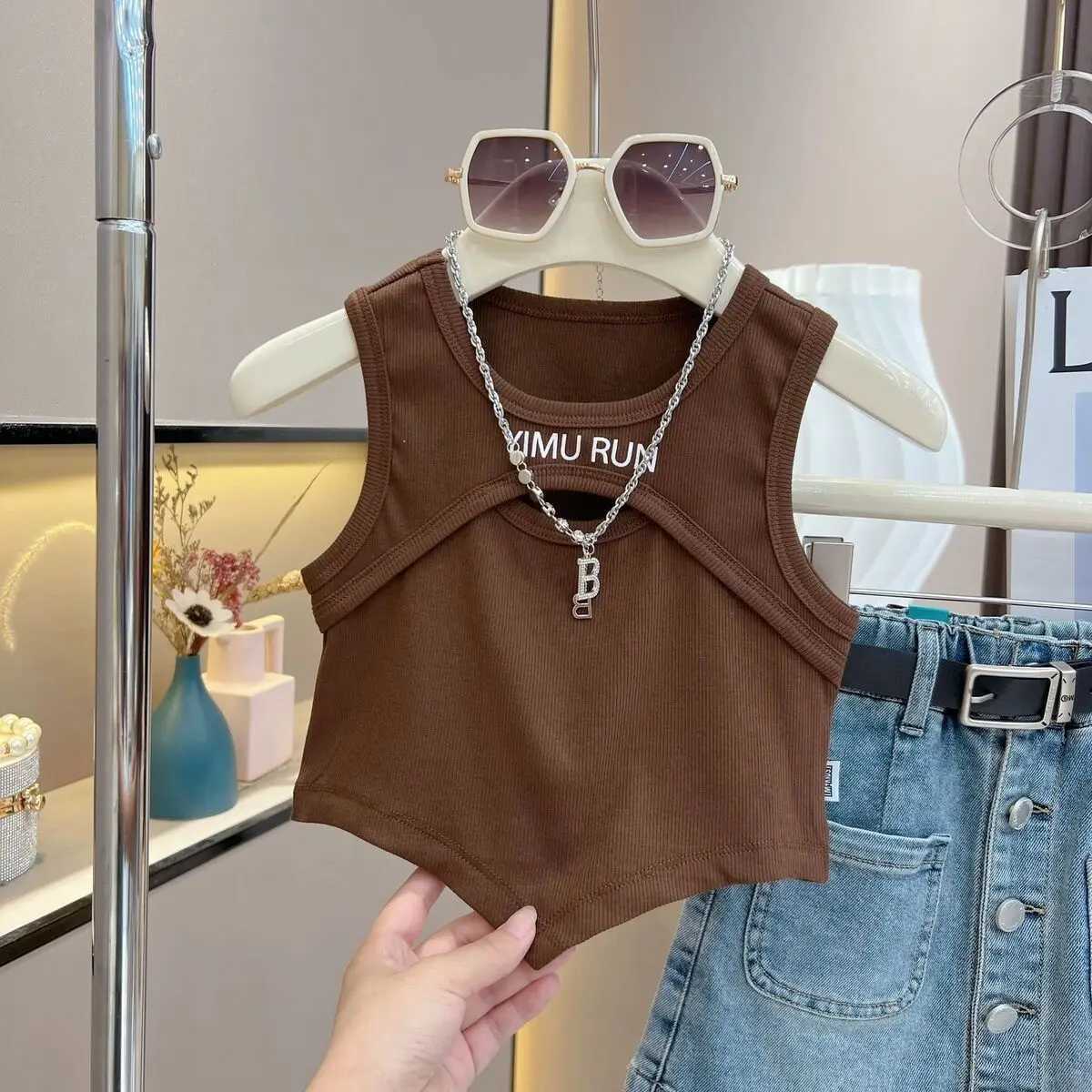 2024 Summer Girls 2-8 Years Fashion Vest Without Necklace Kids TopsT250306