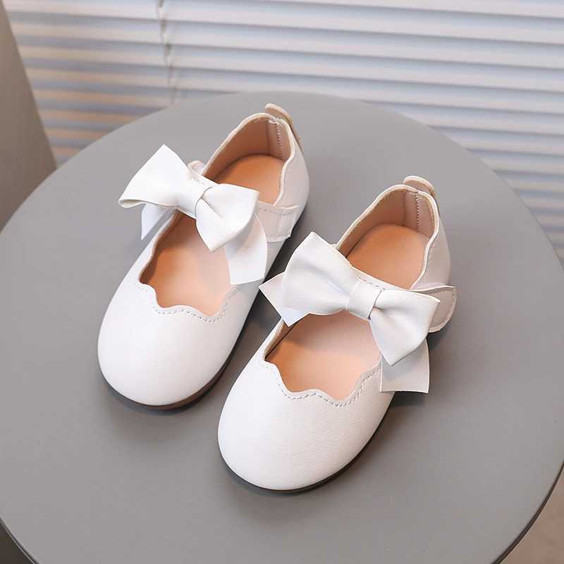 Girls Princess Shoes Brown White Bowknot Lovely Shallow Children Flat Shoes Sweet Four Seasons 21-30 Light Kids Mary JanesT250306