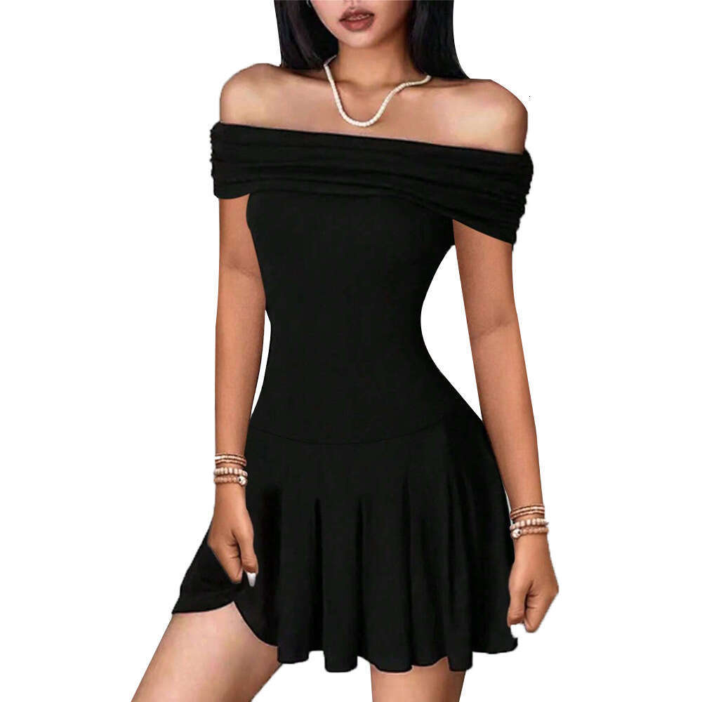 Women's 2025 Pure Desire Wind Dew Collarbone Dress Summer New One Piece Neck High Waist Short Skirt For Women KLMY