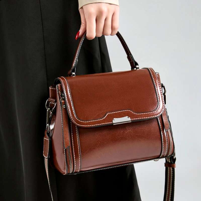 Cowhide Women's Tote Bag 2024 New Genuine Leather Shoulder Crossbody Bags High Quality Vintage Female Handbag 6241