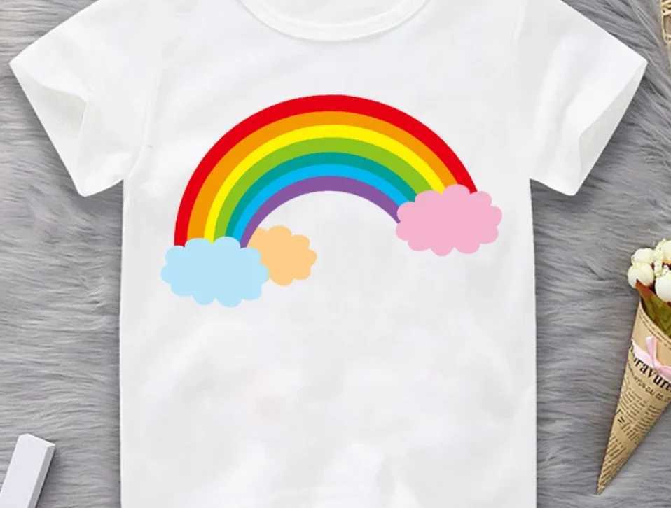 Funny Kids Tshirt Rainbow Clouds Print Child T- Shirts 2024 Summer Top Baby Girl T Shirt Children T- ShirtsTopsT250306