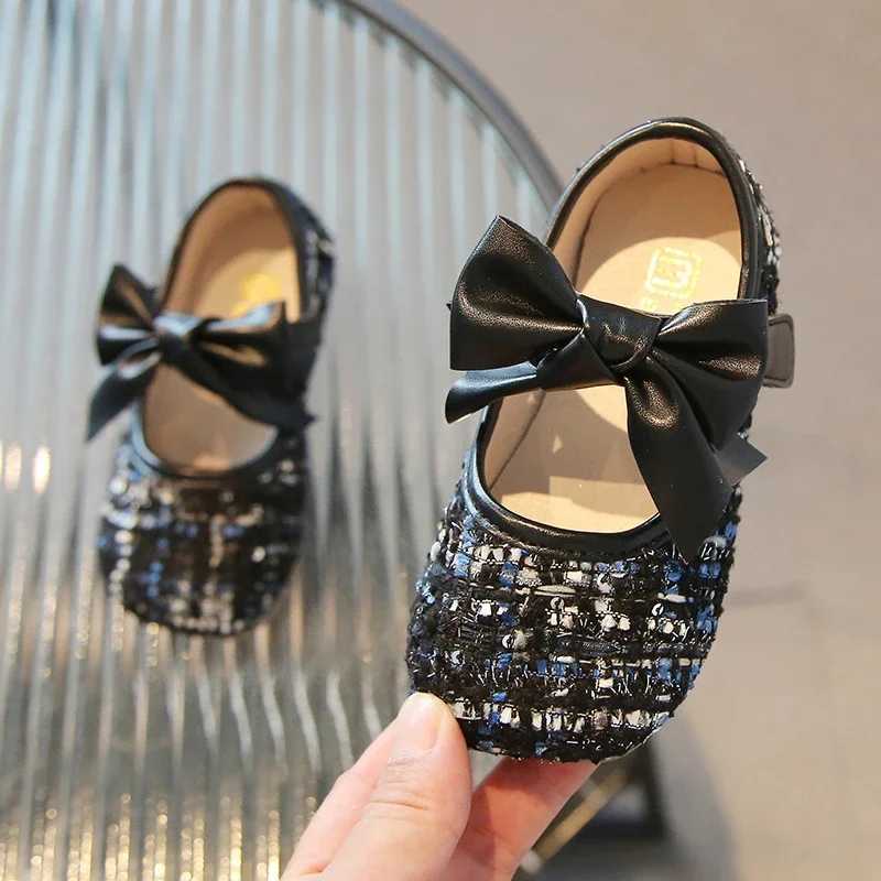 Little Girls Mary Janes Elegant Black Beige Autumn New Kids Flat Shoes Hook-loop Fashion Trendy Bow-knot Children Princess ShoeT250306