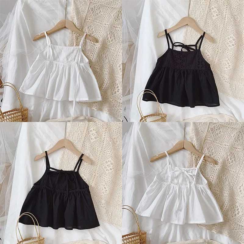 Summer Kids Girl Sling Top Sweet Sling Sleeveles T-shirt Children Clothing Short Tops Toddler Solid Color Bow VestT250306