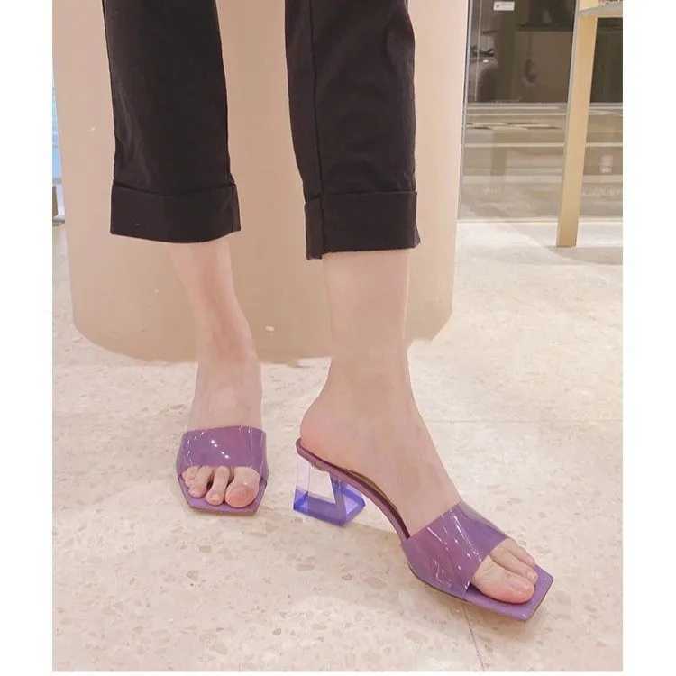 Wen Sexy Clear Crystal High H Shoes 2023 Summer New Simple Slip Shallow Mes Slippers Pumps Zapatos De Mujer Sandals Y250306
