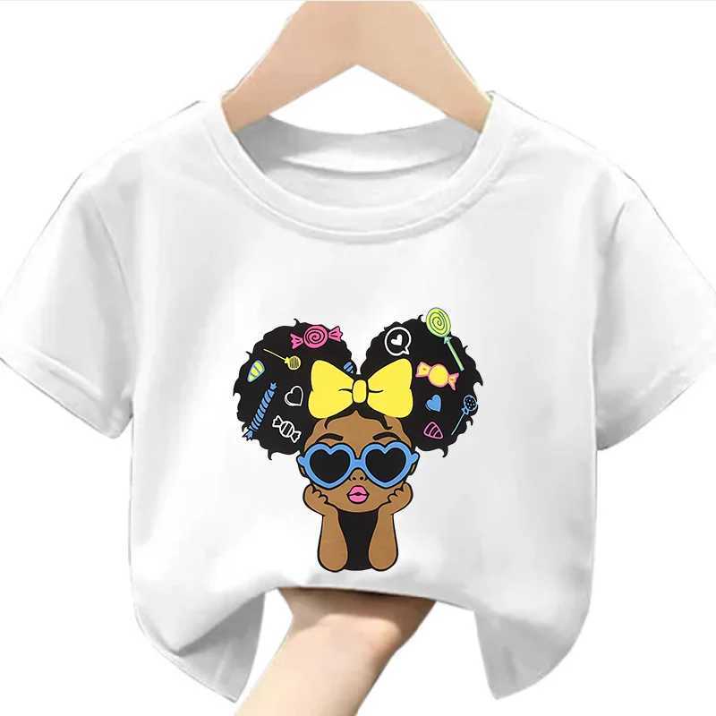 Girls Summer Crew-neck Short-sleeved Top New Black Girls Print Top Kids Clothes Boys Girls ClothesT250306