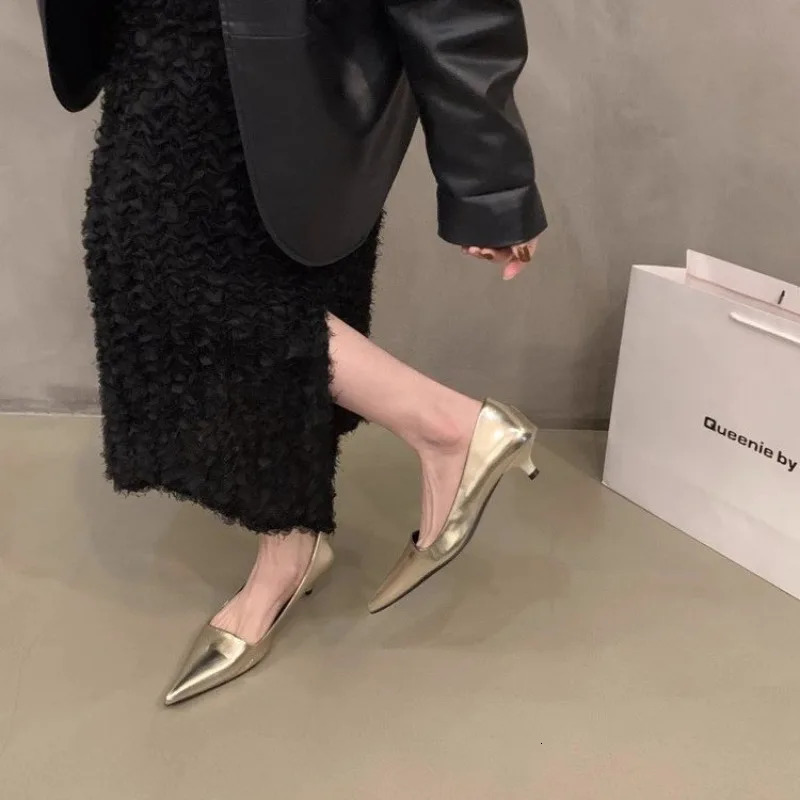 Fashion Women Patent Leather High Heels Lady Pointe Toe Gold Silver Heels Pumps Female Wedding Bridal Shoes Plus Size 35-45 250306