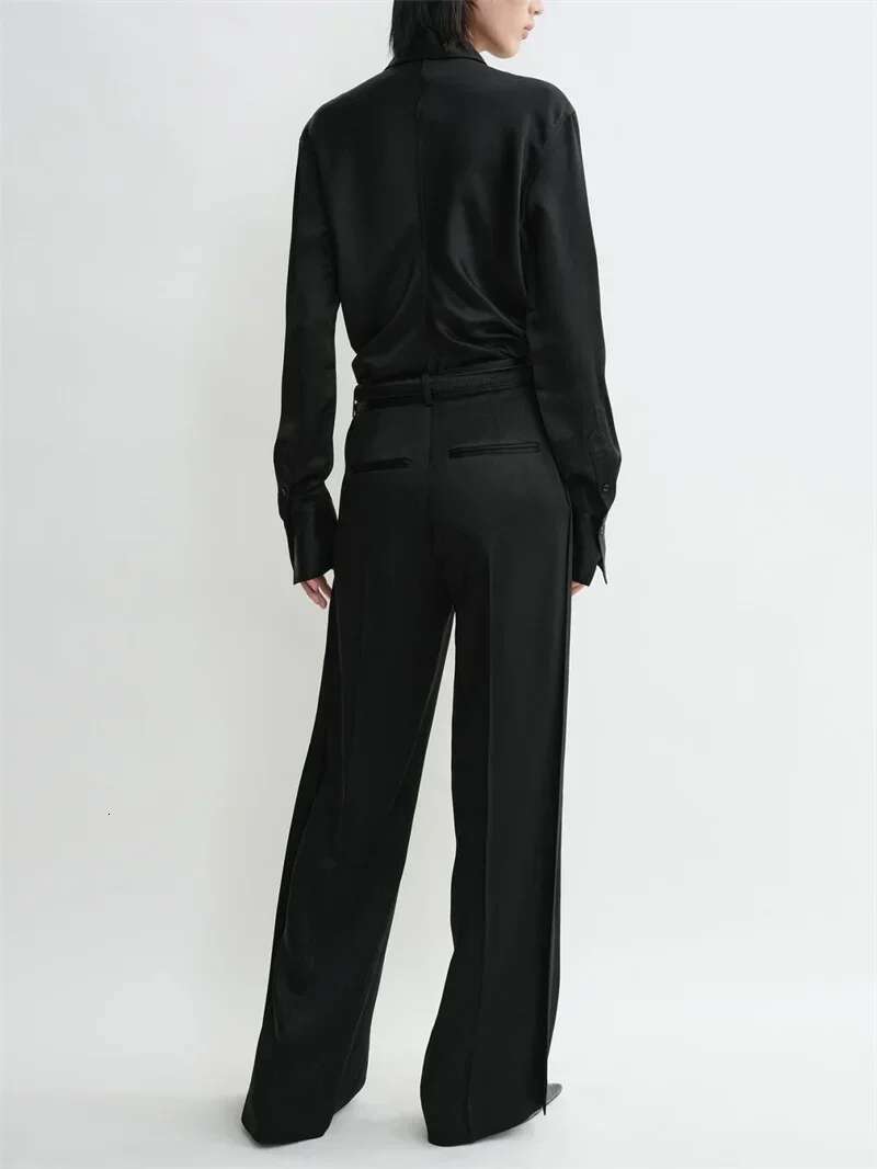 Women Slit Satin Straight Pants Commuting Solid Color Casual Lady Long Trousers 2025 Spring Summer New