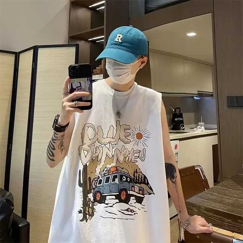 American Style High Street Tank Top Men Summer Ins Trendy Brand Web Sleeveless T-shirt Sports Basketball Fitness Shoulder VestT250318