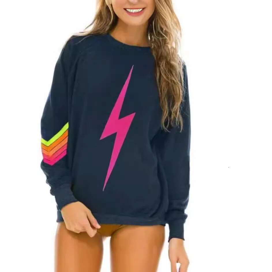 Spring/Autumn New Flash Print Round Collar Pullover Loose Hoodie Women's Fashion Casual Female Blouse