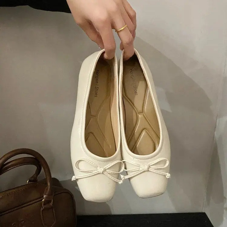 Shallow Mouth Shoes Woman Comfortable And Elegant Casual Female Sneakers Flats Bow-Knot Square Toe Modis Dress Butterfly Summer 250306