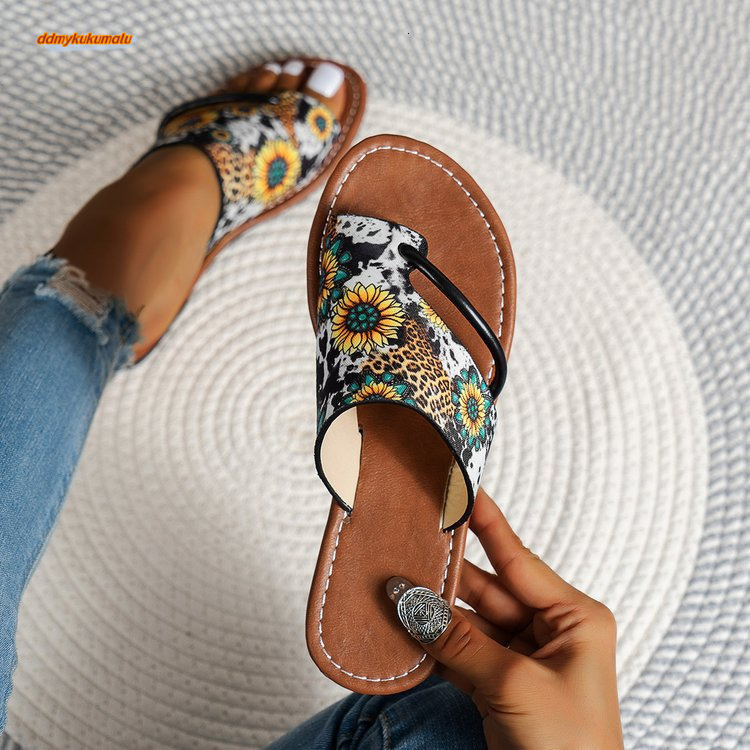 Sunflower Bohemian Style Set, Toe Fish Mouth Flat Beach Sandals, Summer Large Women's Shoes #ddmykukumalu