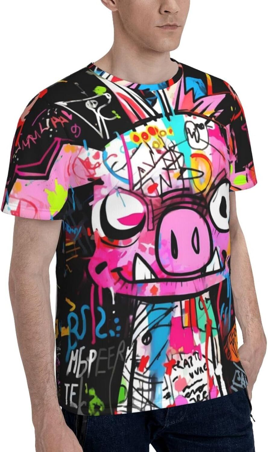 Mens T shirt Pig Graffiti Funny 3D Printed T-Shirt for Men Women Abstract Graffiti Art Comfort Fit Trendy Casual Short Sleeve Top tee Casual tops summ