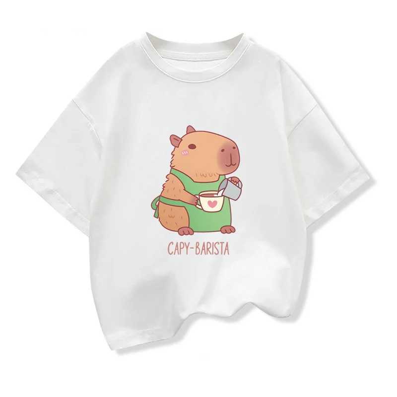 Capybara Kids Clothes T-shirt Summer Girls Loose Short Sleeve T-shirt Kids O-neck Cotton Tops Tees 2025 New Teen Girl ClothesT250306