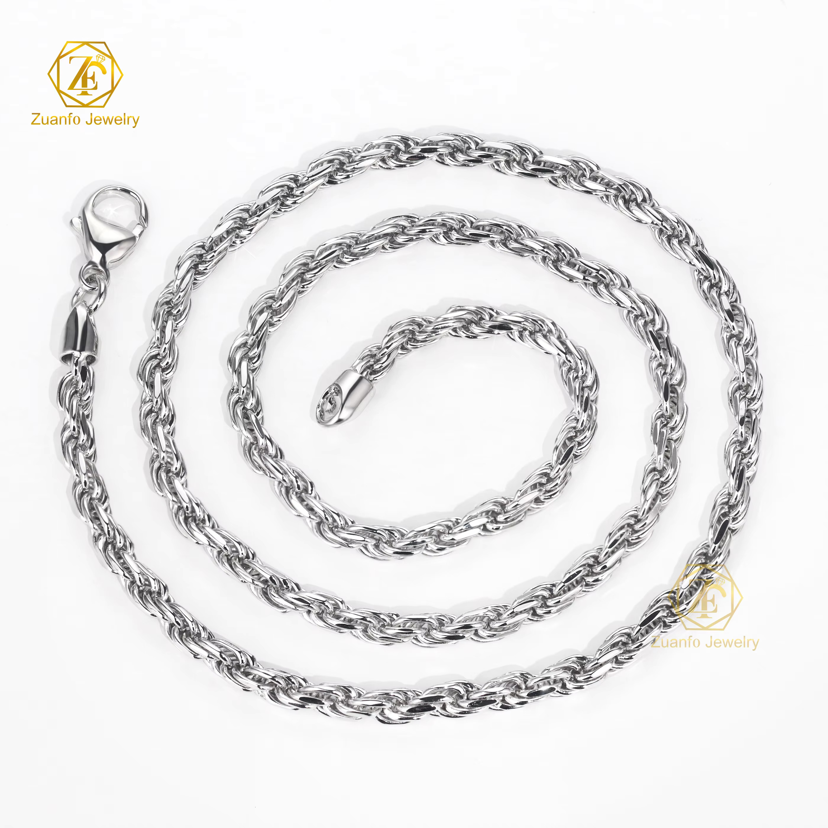 Hot Sale 3mm Twisted Rope Chain Bracelet 925 Sterling Silver Unsex Jewelry Hiphop Rope Link Chains for Pendant