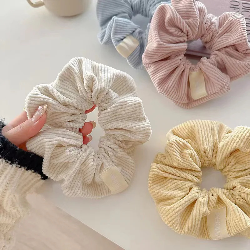 Vintage Solid Color Corduroy Stripe Hair Scrunchie Elastic Hair Bands Korean Hair Accessories For Women Girls Ponytail Headwear250304