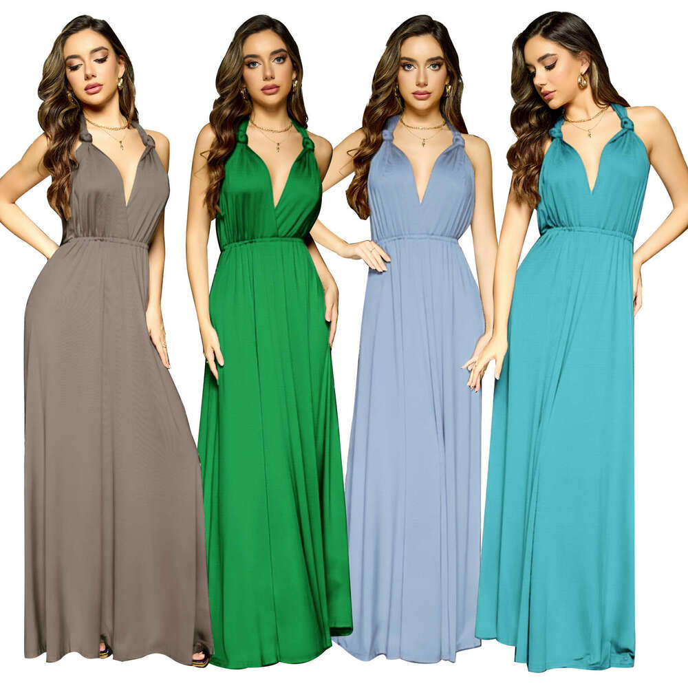 retro high-end sense, niche multi wear, French tie up big swing backless sexy bridesmaid dress, women's 2025 temperament versatile new trend clot