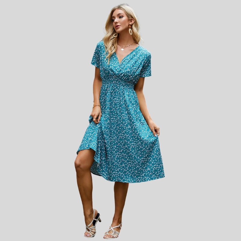 New arrival European and American stylewomen's summer small floral print short-sleeved dress