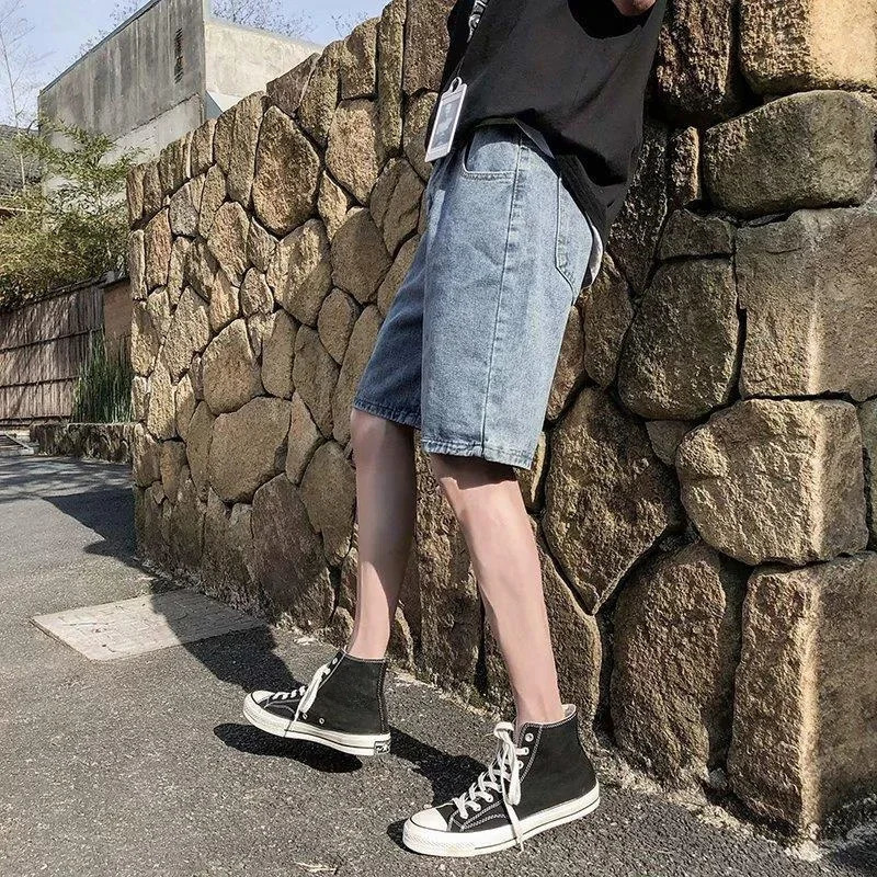 Mens Denim Shorts with Pockets Straight Original Blue Short Jeans Pants for Men in Emo Y2k Fashion Jorts Xxxl Korean Buttons 250306