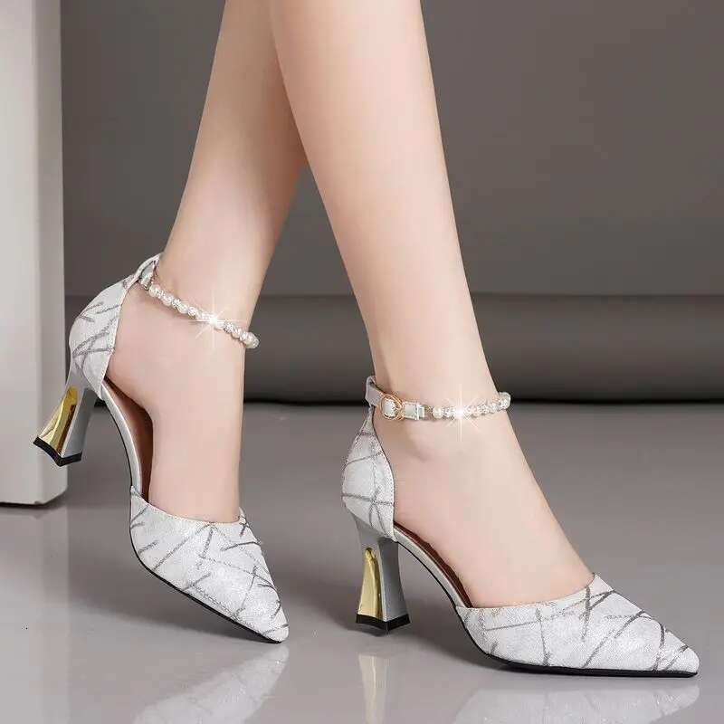 Beads Pumps Pointed Tip Women's High Heels Heeled Sandals Womens Woman 2025 Trend Mary Jane Shoes Heel