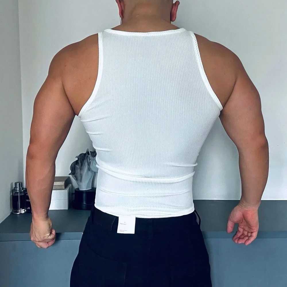 Mens Vest Gym Sports Sexy Half Zip Tank Tops Summer Casual Jogging Streetwear Training Tight Sleeveless Tops Menswear 2024T250318