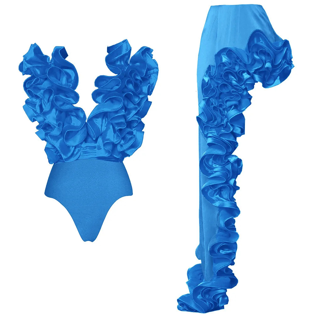 Solid Red Flower One Piece Swimsuit y Women Swimwear Sexy Swim Suit Deep V Monokini Off Shoulder Bodysuit Bathingsuit 250306