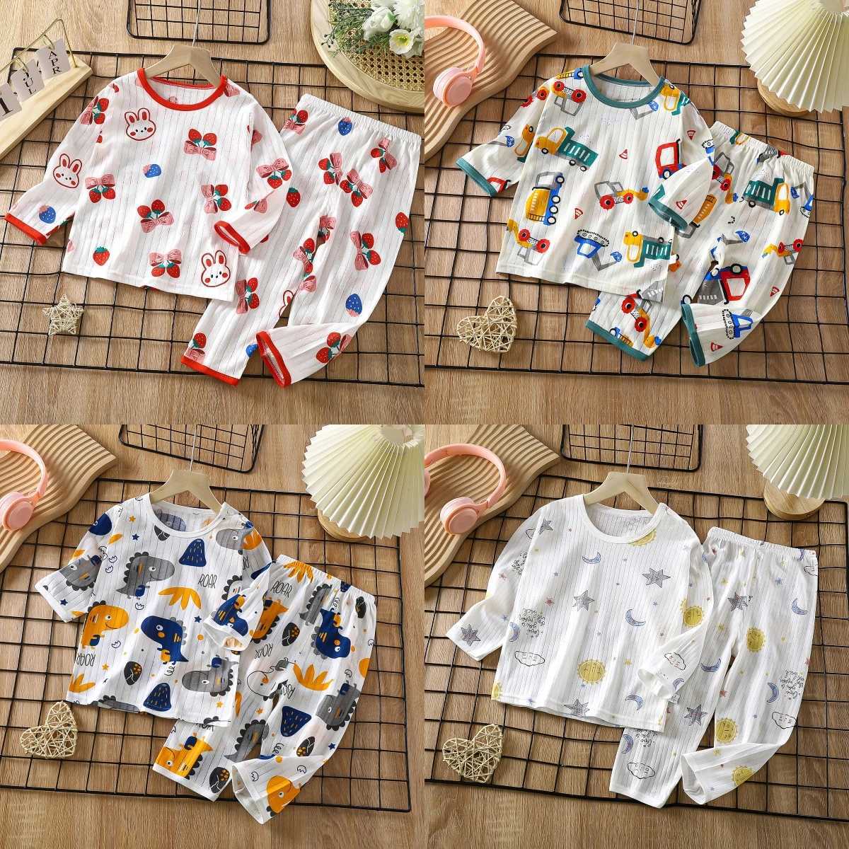 2024 New Summer Children Clothing Baby Home Clothes Set Long Sleeved Boys Girls Pajamas Thin Section Kids Pajamas Clothes M250306