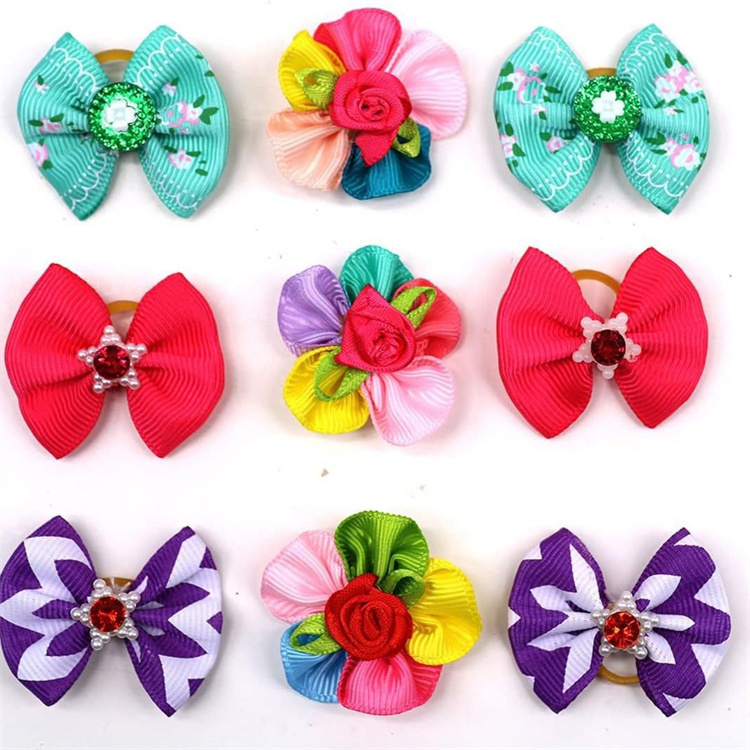 100PCS Cute Handmade Puppy Dogs Hair Bows Pet Dog Hairs Accessories Flower Bows Dog Grooming Bows for Small Dogs Pet Products LT1628